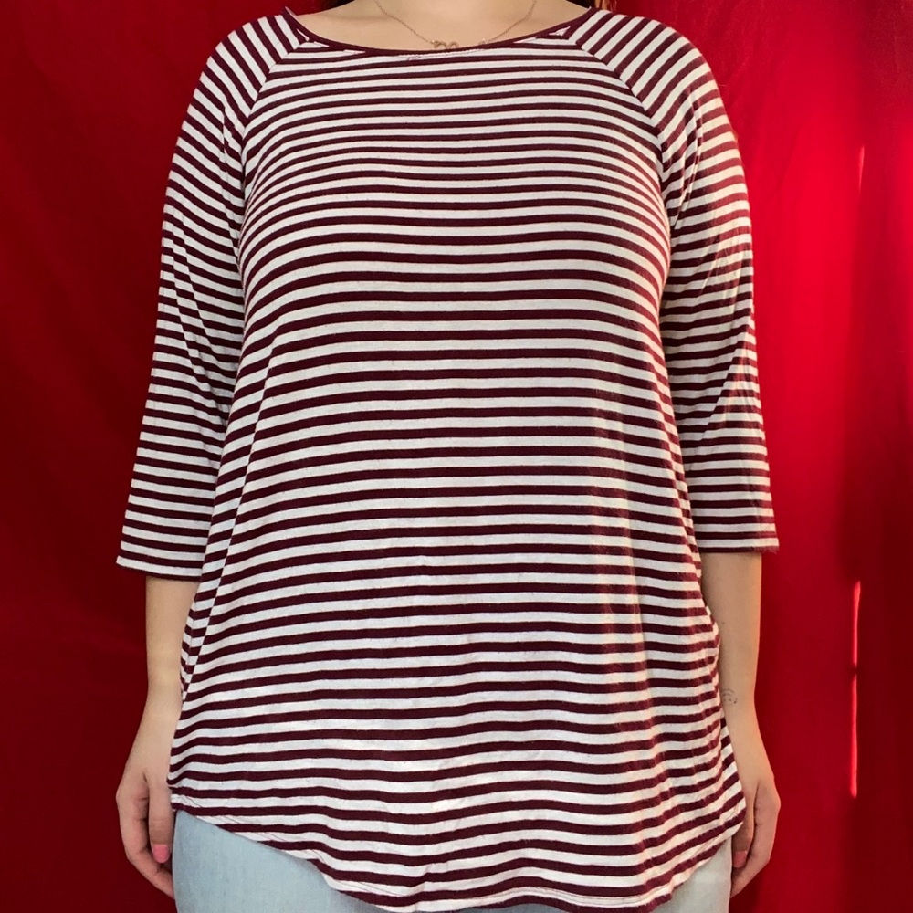 Quarter sleeved red striped shirt- SOLD